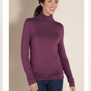 Soft Surroundings Great Shape Ruched Turtleneck Purple Long Sleeve Size Medium